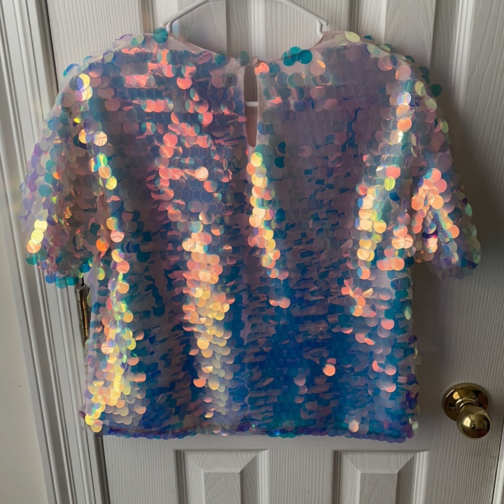 Le Superbe Mimosa Sequined T Shirt Top Shimmery Oversized Tee Size 2 - Picture 11 of 17